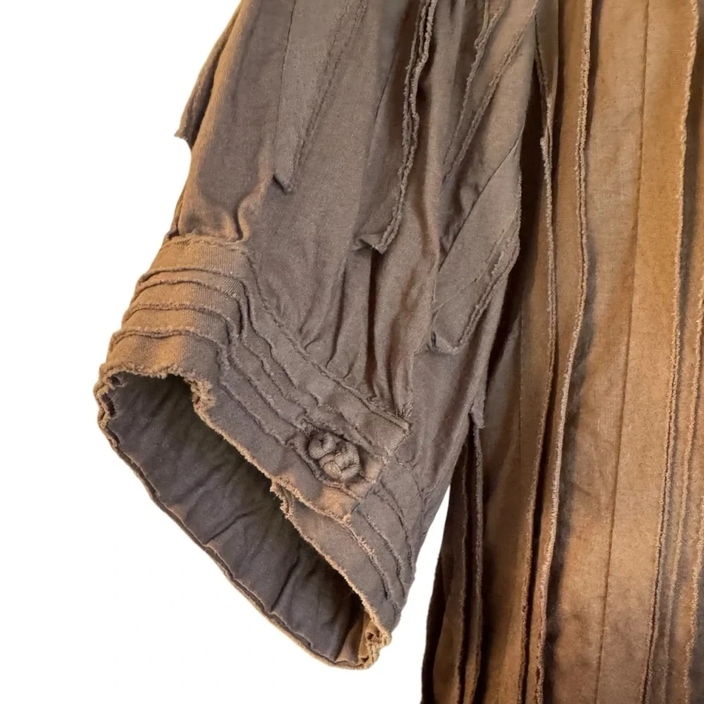 Chico’s Ombre Chocolate Brown Woven Ribbon Elbow Length Sleeve Open Jacket Top